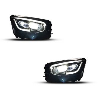 Μπροστινά Φανάρια Set Για Mercedes-Benz GLC C253/X253 Upgrade Σε Facelift Look 20210-2021 Μαύρα Full Led DRL Με Μοτέρ Carner