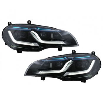 Μπροστινά Φανάρια Set Για Bmw X5 E70 07-14 Double L LED Bar Μαύρα Upgrade Xenon To Led Με Μοτέρ Carner