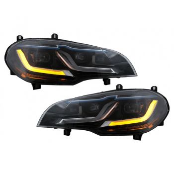 Μπροστινά Φανάρια Set Για Bmw X5 E70 07-14 Double L LED Bar Μαύρα Upgrade Xenon To Led Με Μοτέρ Carner