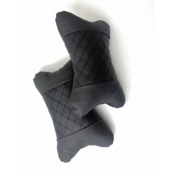 Μαξιλαράκια Αυχένα Αυτοκινήτου Από Δερματίνη Μαύρα Με Μαύρη Ραφή 2 Τεμάχια