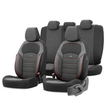Καλύμματα Αυτοκινήτου Otom "Nova" Universal Ύφασμα Jacquard / Δερματίνη Σετ Εμπρός / Πίσω 11 Τεμαχίων Μαύρο / Κόκκινο NOV-3302