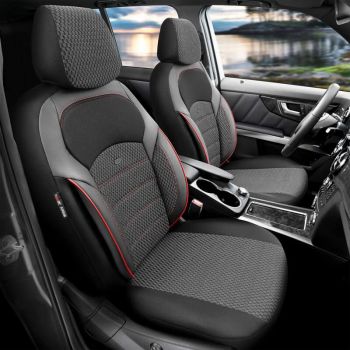 Καλύμματα Αυτοκινήτου Otom "Nova" Universal Ύφασμα Jacquard / Δερματίνη Σετ Εμπρός / Πίσω 11 Τεμαχίων Μαύρο / Κόκκινο NOV-3302