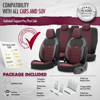 Καλύμματα Αυτοκινήτου Otom "Nova" Universal Ύφασμα Jacquard / Δερματίνη Σετ Εμπρός / Πίσω 11 Τεμαχίων Κόκκινο / Μαύρο ΝΟV-3303