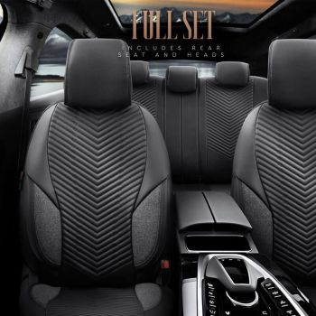Καλύμματα Αυτοκινήτου Otom "Advanced Leather" Universal Δερματίνη / Λινό Ύφασμα Σετ Εμπρός / Πίσω 11 Τεμαχίων Μαύρο ΑDV-104