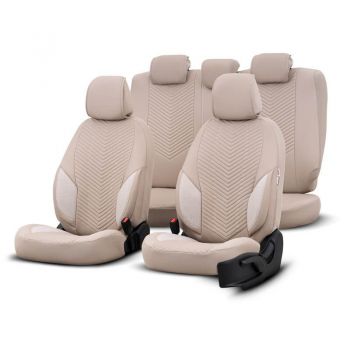 Καλύμματα Αυτοκινήτου Otom "Advanced Leather" Universal Δερματίνη / Λινό Ύφασμα Σετ Εμπρός / Πίσω 11 Τεμαχίων Μπεζ ΑDV-105