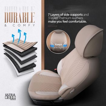 Καλύμματα Αυτοκινήτου Otom "Advanced Leather" Universal Δερματίνη / Λινό Ύφασμα Σετ Εμπρός / Πίσω 11 Τεμαχίων Μπεζ ΑDV-105