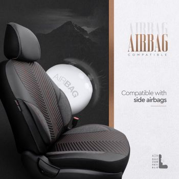 Καλύμματα Αυτοκινήτου Otom "Advanced Leather" Universal Δερματίνη / Λινό Ύφασμα Σετ Εμπρός / Πίσω 11 Τεμαχίων Μαύρο / Κόκκινο ΑDV-101