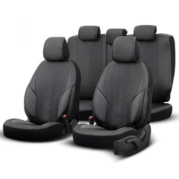 Καλύμματα Αυτοκινήτου Otom "Advanced Leather" Universal Δερματίνη / Λινό Ύφασμα Σετ Εμπρός / Πίσω 11 Τεμαχίων Μαύρο / Smoke ΑDV-103