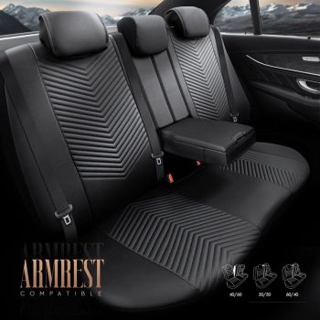 Καλύμματα Αυτοκινήτου Otom "Advanced Leather" Universal Δερματίνη / Λινό Ύφασμα Σετ Εμπρός / Πίσω 11 Τεμαχίων Μαύρο / Smoke ΑDV-103