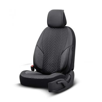 Καλύμματα Αυτοκινήτου Otom "Advanced Leather" Universal Δερματίνη / Λινό Ύφασμα Σετ Εμπρός / Πίσω 11 Τεμαχίων Μαύρο / Smoke ΑDV-103