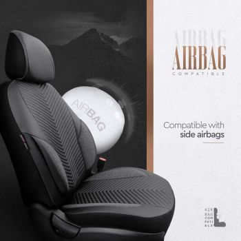 Καλύμματα Αυτοκινήτου Otom "Advanced Leather" Universal Δερματίνη / Λινό Ύφασμα Σετ Εμπρός / Πίσω 11 Τεμαχίων Μαύρο / Smoke ΑDV-103