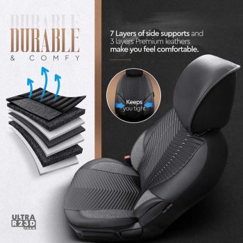 Καλύμματα Αυτοκινήτου Otom "Advanced Leather" Universal Δερματίνη / Λινό Ύφασμα Σετ Εμπρός / Πίσω 11 Τεμαχίων Μαύρο / Smoke ΑDV-103