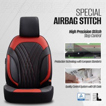 Καλύμματα Αυτοκινήτου Otom Progressive Design Universal Full Δερματίνη Σετ Εμπρός / Πίσω 11 Τεμαχίων Μαύρο / Κόκκινο ΡRG-104