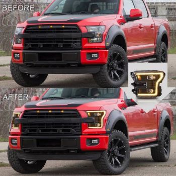 Μπροστινά Φανάρια Set Για Ford F150 MK13 14-17 DRL Dynamic Start Up Μαύρα Full Led VLand