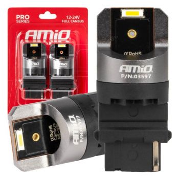 ΛΑΜΠΑΚΙΑ P27W 12/24V 6.000K 2SMD LED FULL CAN-BUS ΛΕΥΚΟ PRO SERIES AMIO - 2 Τεμ.