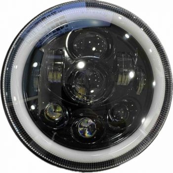 Μπροστινά Φανάρια Set Για Jeep Wrangler 96+ / Mercedes-Benz G-Class W463 / Hummer H1/H2 / Harley-Davidson Led Angel Eyes / DRL Projectors Μαύρα 7 led 2 Τεμάχια