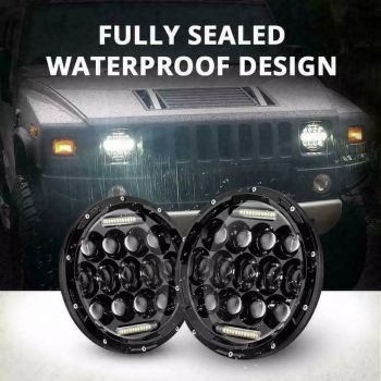 Μπροστινά Φανάρια Set Για Jeep Wrangler 96+ / Mercedes-Benz G-Class W463 / Hummer H1/H2 / Harley-Davidson Led Angel Eyes / DRL Projectors Μαύρα 13 led 2 Τεμάχια