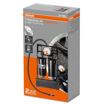 Τρόμπα Αέρος Ποδιού Διπλή Με Μανόμετρο Μεταλλική 7Bar 100psi Osram OFP20ESN