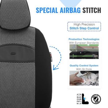 Καλύμματα Αυτοκινήτου Otom Smart Design Universal Ύφασμα / Δερματίνη Σετ Εμπρός / Πίσω 11 Τεμαχίων Μαύρο / Γκρι SLTSMT102-NZ