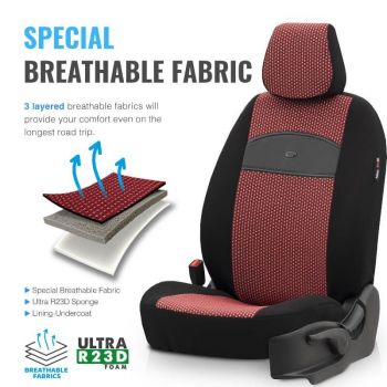 Καλύμματα Αυτοκινήτου Otom Smart Design Universal Ύφασμα / Δερματίνη Σετ Εμπρός / Πίσω 11 Τεμαχίων Μαύρο / Κόκκινο SLTSMT103-NZ