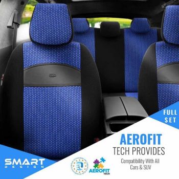 Καλύμματα Αυτοκινήτου Otom Smart Design Universal Ύφασμα / Δερματίνη Σετ Εμπρός / Πίσω 11 Τεμαχίων Μαύρο / Μπλε SLTSMT104-NZ