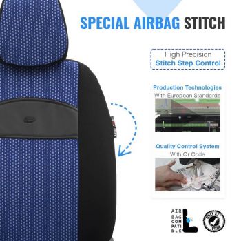 Καλύμματα Αυτοκινήτου Otom Smart Design Universal Ύφασμα / Δερματίνη Σετ Εμπρός / Πίσω 11 Τεμαχίων Μαύρο / Μπλε SLTSMT104-NZ