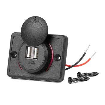 ΠΡΙΖΑ ΜΕ 2 ΘΥΡΕΣ USB ΚΑΙ ΚΑΠΑΚΙ 12/24V ΑΔΙΑΒΡΟΧΗ ΤΕΤΡΑΓΩΝΟ ΣΧΗΜΑ ΜΕ ΚΟΚΚΙΝΟ LED ΦΩΣ ΜΑΥΡΗ AMIO - 1 Τεμ.