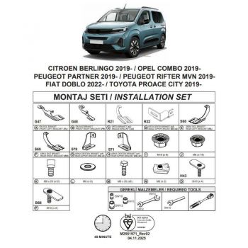 Βάσεις Πλαινών Σκαλοπατιών (Dma) Για Citroën Berlingo 2019- Mvn K9 / Fiat Doblo 2022- Mvn K9 / Opel Combo 2019- Mvn V / Peugeot Partner 2019- Mvn K9 / Rifter 2019- Mvn K9 / Toyota Proace City 2019- Mvn K9