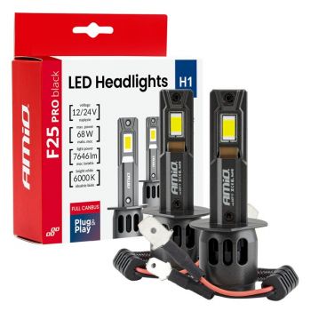 Amio - Λαμπτήρες LED F25 PRO Black Edition H1 68W 12-24V Full CAN Bus με Φωτεινότητα 7646lm σε Ψυχρό Λευκό 6000K για Επιβατικά Αυτοκίνητα & Φορτηγά - Σετ 2 τεμ. (04717/AM)