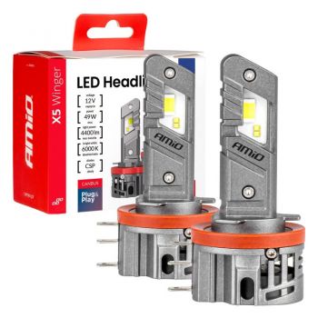 Amio - Λαμπτήρες LED Φώτων Εμπρός τύπου H15 βάση PGJ23t-1 τάση λειτουργίας 12V απόδοσης 45W (4400lm) X5 Series WINGER 6000K Plug & Play για Επιβατικά Αυτοκίνητα - 2 τεμ. (04685/AM)