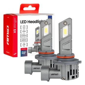 Amio - Λάμπες LED HB3 τύπου Series X5 Winger τάση λειτουργίας 12V απόδοσης 50W Can-bus για Επιβατικά Αυτοκίνητα - 2 τεμ. (03948/AM)