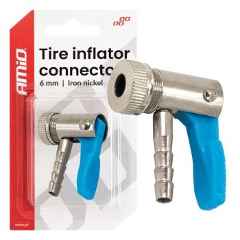 Amio - Προσαρμογέας Ακροφυσίου (Ρακόρ) Φουσκώματος Ελαστικών για σωλήνα διαμέτρου 6mm κατασκευασμένος από κράμα Σιδήρου με επικάλυψη Νικελίου - 1 τεμ. (04497/AM)