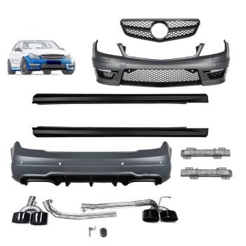 Body Kit Για Mercedes-Benz C-Class W204 07-14 C63 Facelift Amg Look Black Edition Με Μάσκα & Μπούκες Εξάτμισης