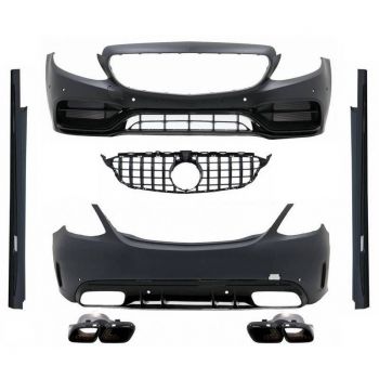 Body Kit Για Mercedes-Benz C-Class W205 14-20 Sedan Amg C63s Facelift Look Με Μάσκα & Μπούκες Black Edition