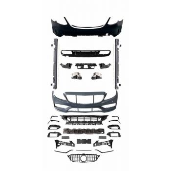 Body Kit Για Mercedes-Benz C-Class W205 14-20 Sedan Amg C63s Facelift Look Με Μάσκα & Μπούκες Black Edition