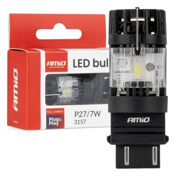 Amio – LED CSP P27/7W 3157 Καρφωτό 12V 66W 4800lm 6500K Full CANBUS για Στοπ & Θέσης Ισχυρό Φως – 1 Τεμ. (04691/AM)
