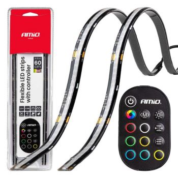 Amio – Ταινία LED RGB 12V 2x30cm Flexible με Τηλεχειριστήριο για Πολύχρωμο Εσωτερικό Φωτισμό & Easy Control – Σετ 2 Τεμ. (04579/AM)