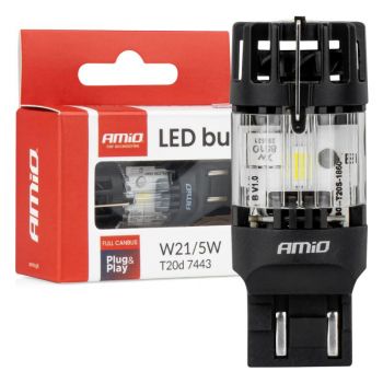 Amio – LED CSP T20D W21/5W 7443 Καρφωτό 12V 66W 4800lm 6500K Full CANBUS για Στοπ & Θέσης Ισχυρό Φως – 1 Τεμ. (04687/AM)