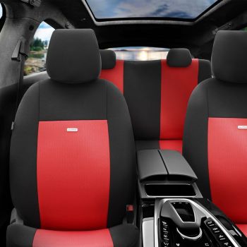 Καλύμματα Αυτοκινήτου Otom Flex Design Universal Βαμβακερό Ύφασμα Rachel Σετ Εμπρός / Πίσω 10 Τεμαχίων Μαύρο / Κόκκινο FLX-104