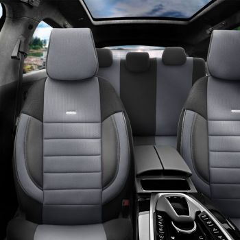 Καλύμματα Αυτοκινήτου Otom Pro Design Universal Βαμβακερό Ύφασμα Rachel / Δερματίνη Σετ Εμπρός / Πίσω 11 Τεμαχίων Μαύρο / Γκρι PRO-102