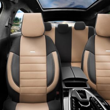 Καλύμματα Αυτοκινήτου Otom Pro Design Universal Βαμβακερό Ύφασμα Rachel / Δερματίνη Σετ Εμπρός / Πίσω 11 Τεμαχίων Μαύρο / Μπεζ PRO-103