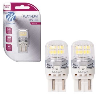 Λάμπες Led T20 W21/5W Διπολικές M-TECH Platinum LB874W-01B 7515 16x2835SMD 12-30V Canbus White 2 Τεμάχια
