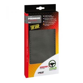 Κάλυμμα Τιμονιού Δερμάτινο Ραφτό PREMIUM (L) 37/39cm γκρι